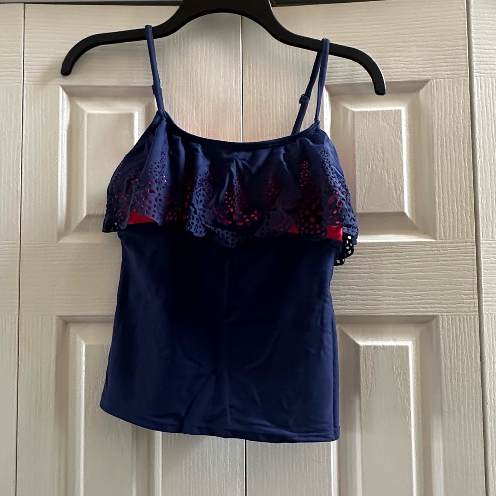 Small Navy and Neon Pink Arizona swim top